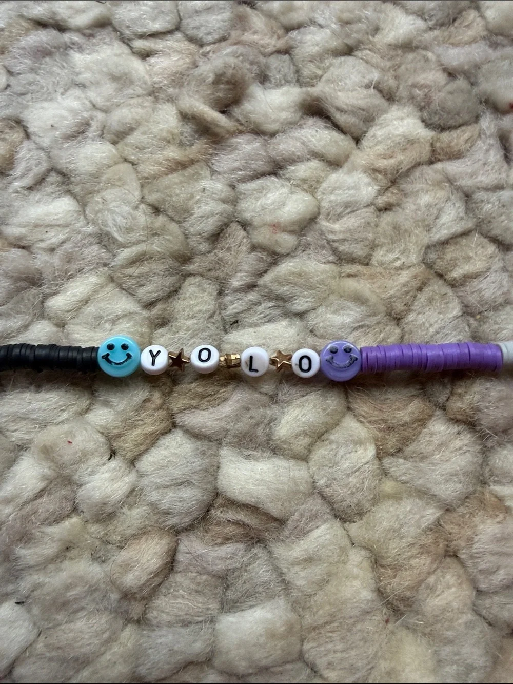 Handmade Beaded 'YOLO' Bracelet - Blue, Black, Purple